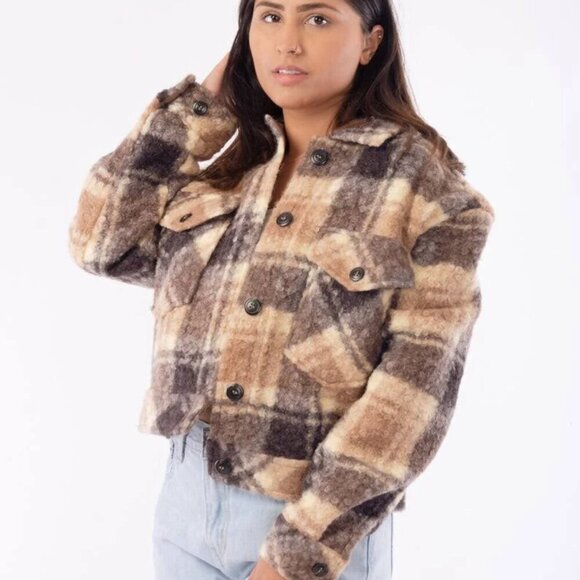 RD Zoe Plaid Boucle Short Shacket- Size Large - Picture 1 of 14